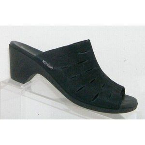 Mephisto Cyrane black leather cut out peep toe slip on sandal heel 6 FR 36